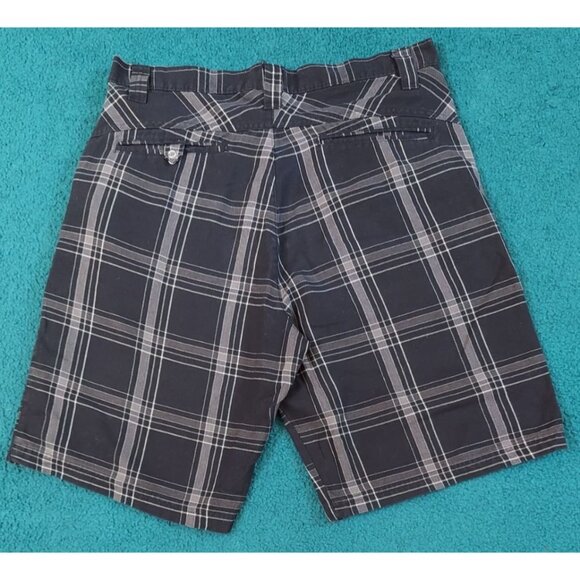 Burnside Men's 34 Plaid Shorts Black Charcoal Gray Straight Front Casual Shorts - Picture 1 of 7